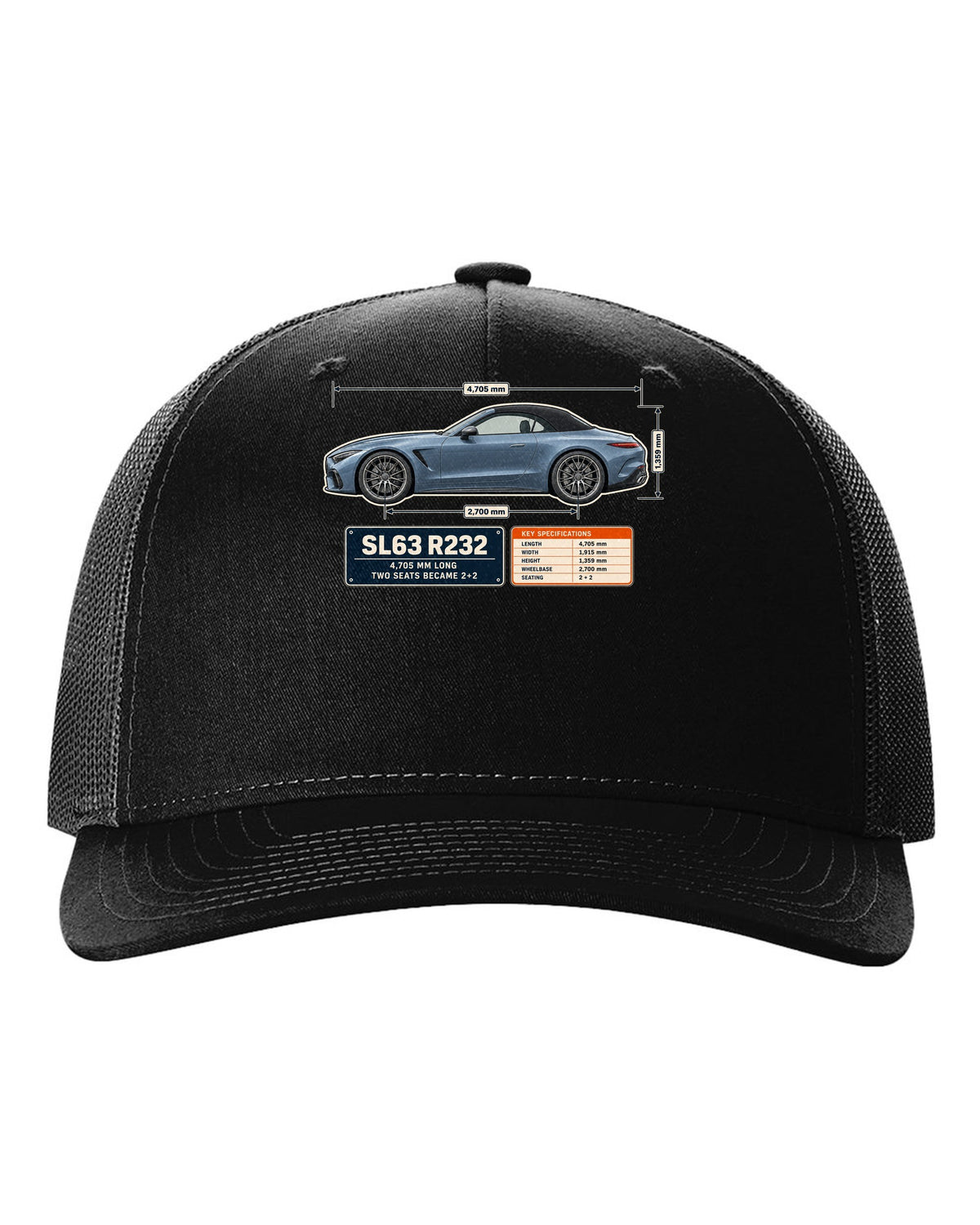 Mercedes-AMG SL63 R232 Dimension Blueprint black hat front view with the design