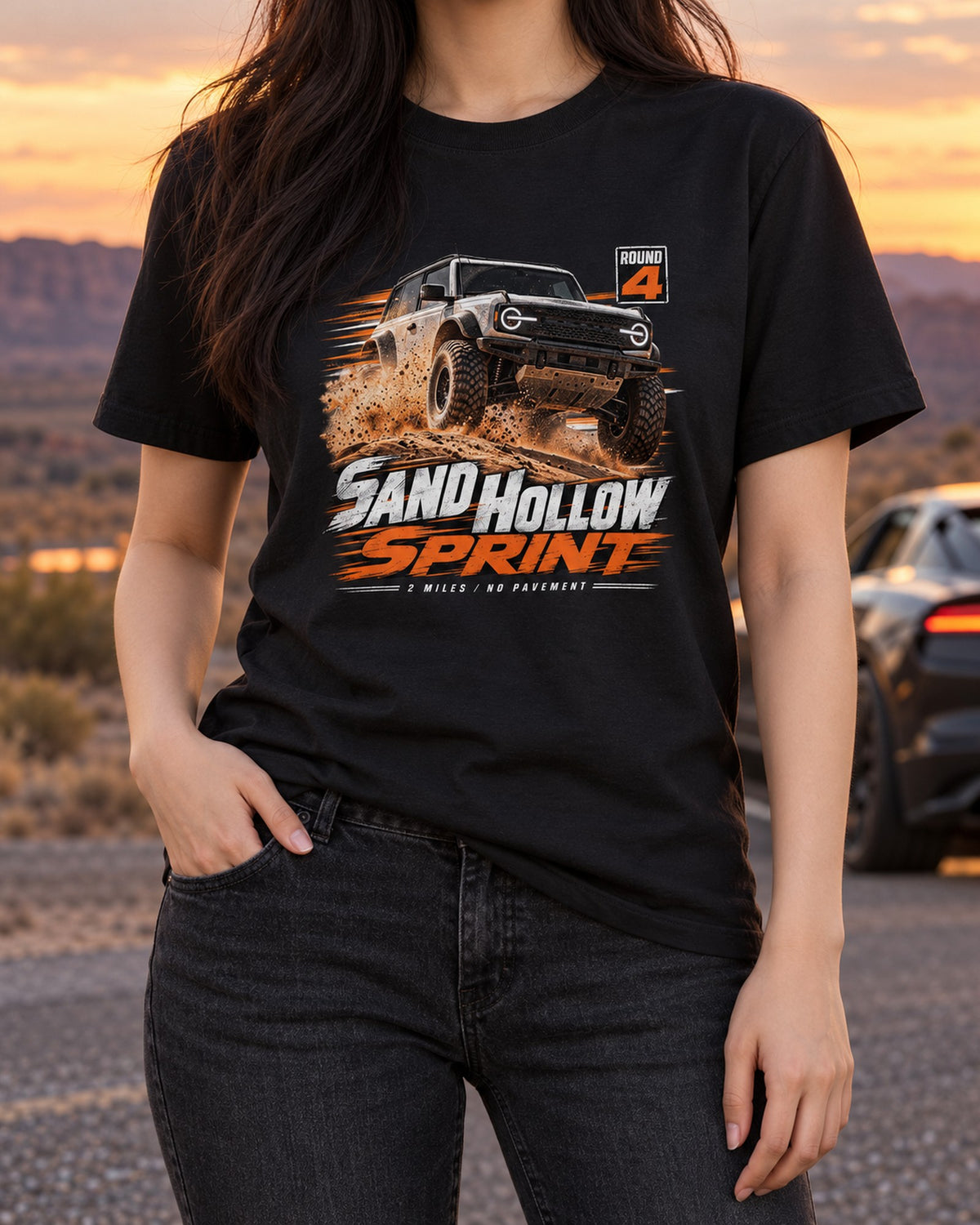 Jeep Wrangler JL Sand Hollow Dune Sprint Race Poster Tee T-Shirt Black worn hero