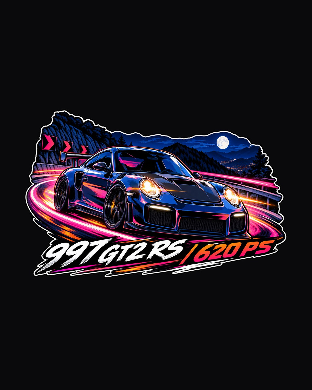 Porsche 997 GT2 RS Anime Touge Night Shirt, 620 PS design only