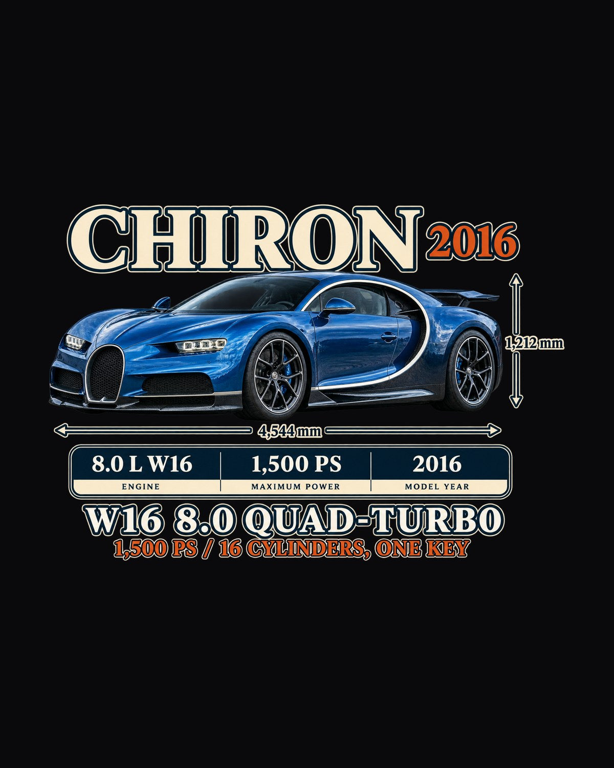 Bugatti Chiron Archive Panel Shirt, W16 Quad-Turbo Car Tee design only