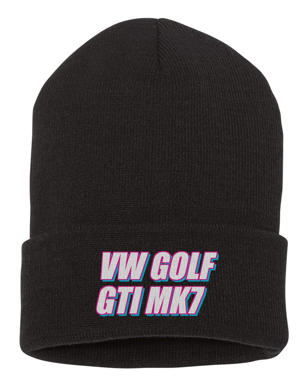 Vw Golf Gti Mk7 black beanie front view with car name