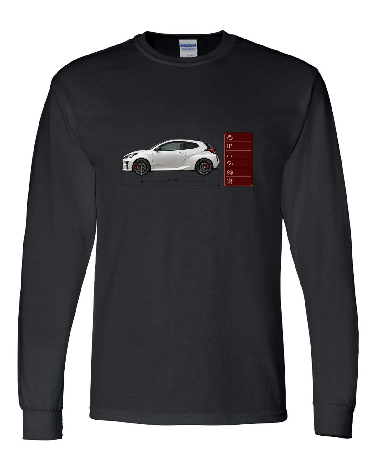 Pearl white-grey Toyota GR Yaris Circuit Package spec poster with homologation text black long sleeve front view with the design