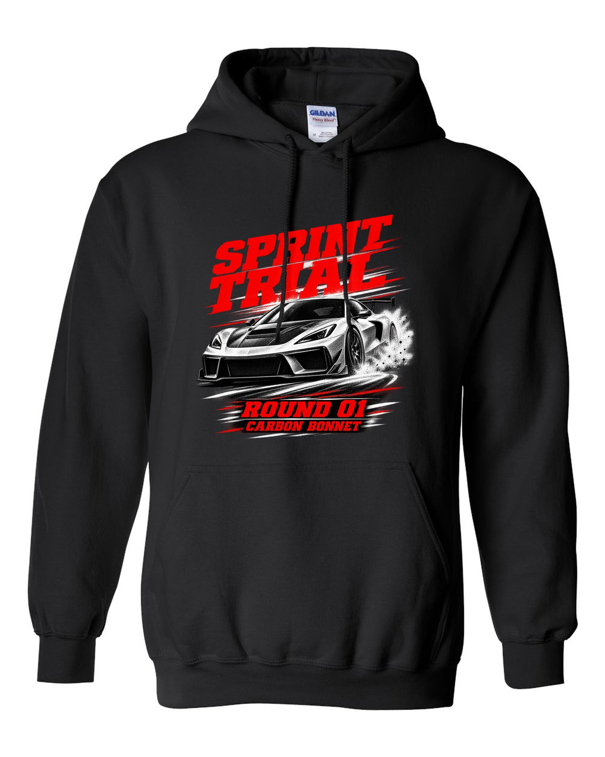 Honda NSX-R NA1 race poster design with sprint trial round 01 carbon bonnet text black pull over hoodie front view with the design