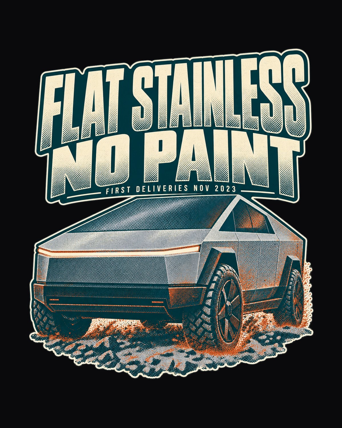 Cybertruck Halftone Statement Tee, Unpainted Stainless Gift design only