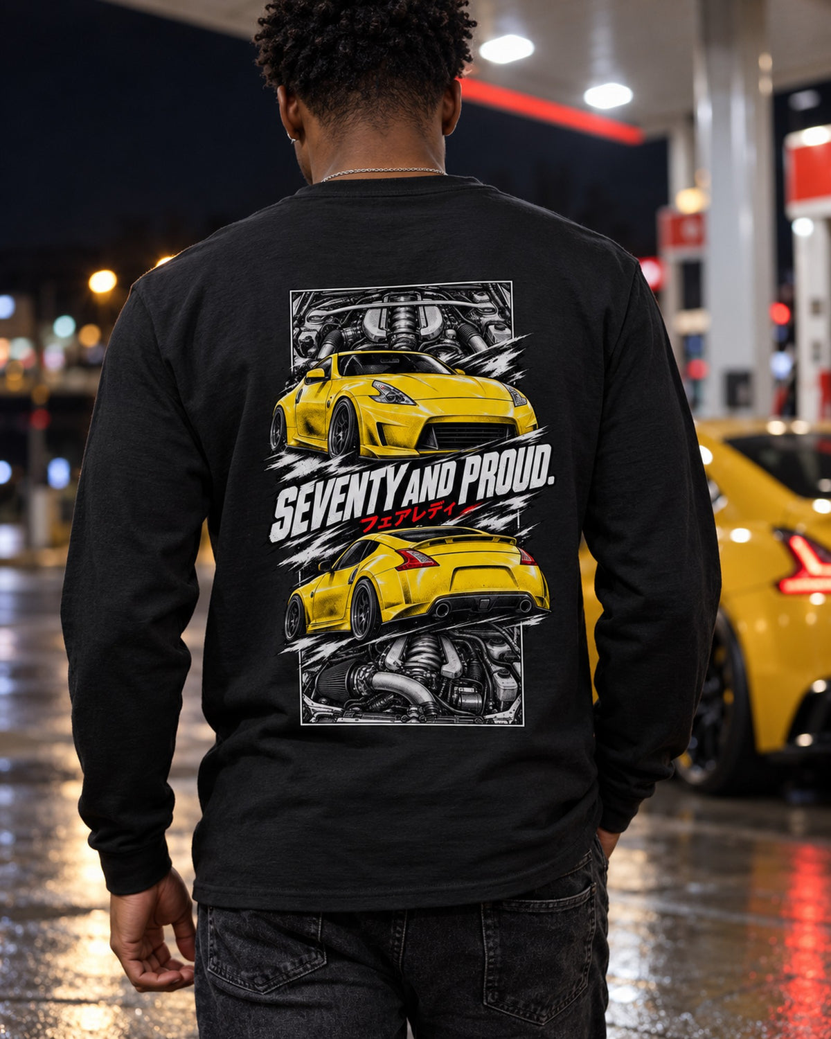 Nissan 370Z Z34 Torn Poster Full-Back Graphic Tee Long Sleeve Black worn hero