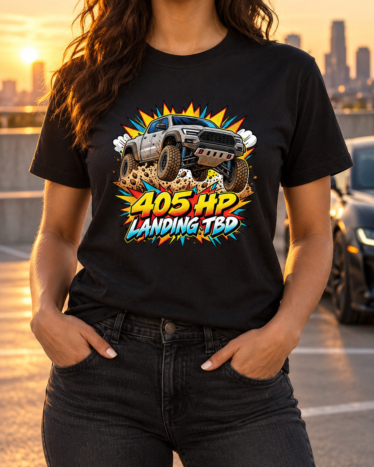 Ford Ranger Raptor P703 Desert Jump Pop-Art Burst Shirt T-Shirt Black worn hero