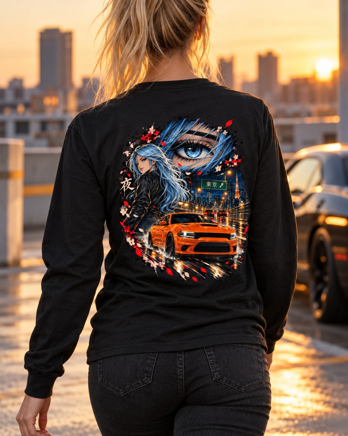 Dodge Charger Hellcat Anime Girl Shirt, Hoodie & More Long Sleeve Black worn hero