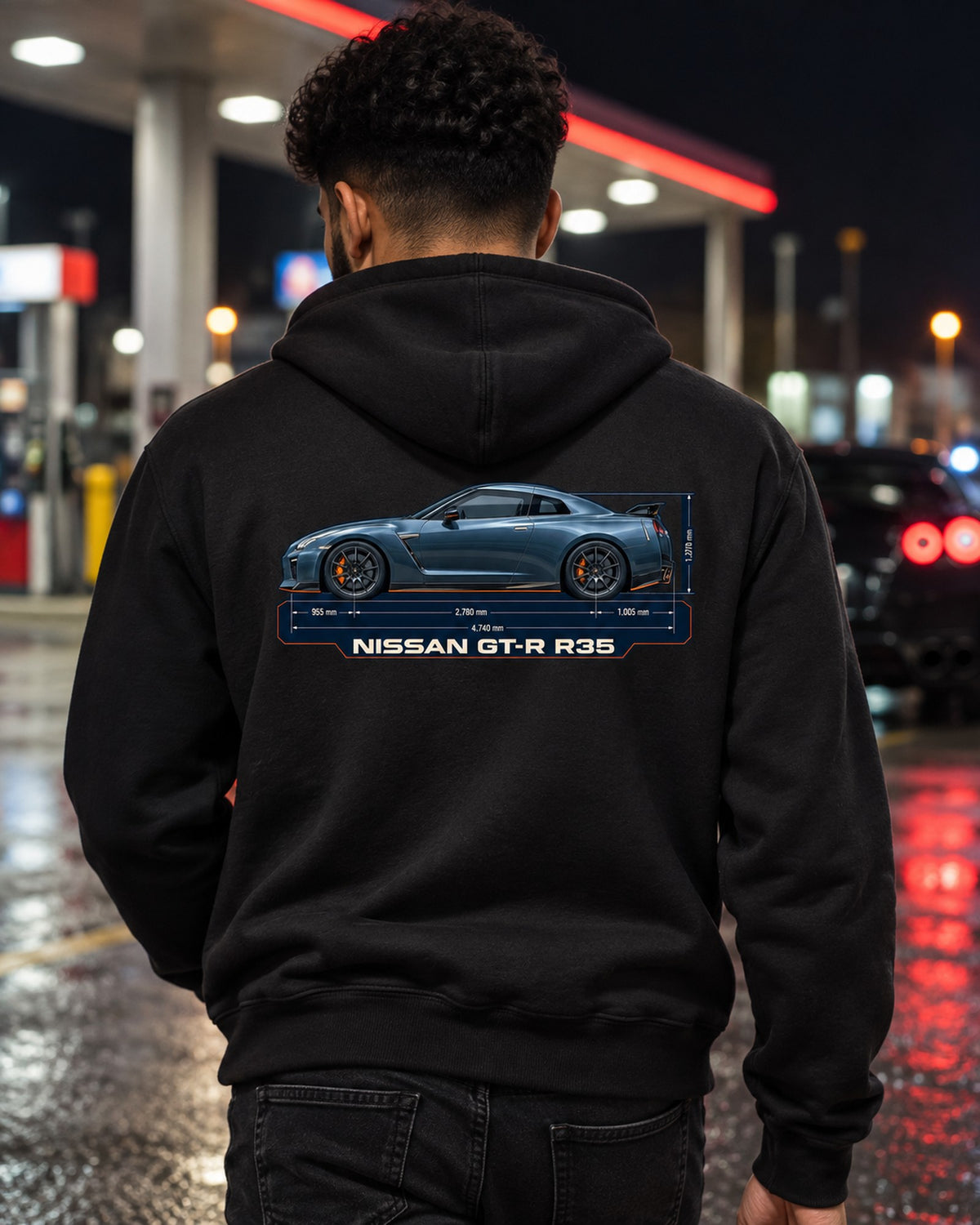 Nissan Z RZ34 Performance Dimension Blueprint Shirt, 2023 Z Tee Zip Hoodie Black worn hero