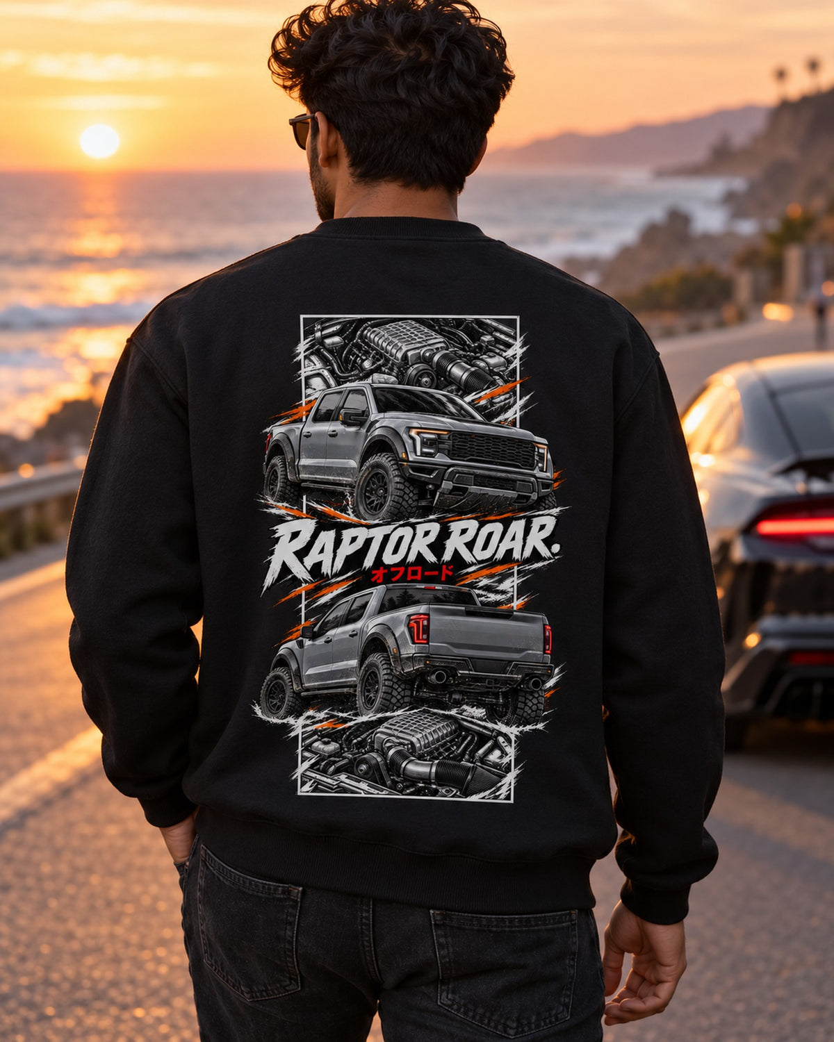 Ford F-150 Raptor R Torn Poster Full-Back Graphic Tee Crewneck Black worn hero