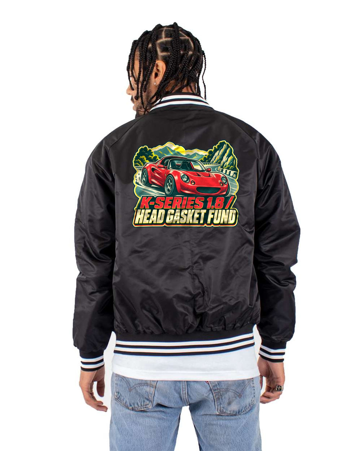 Lotus Elise S1 1996 Risograph Shirt, K-Series Head Gasket Joke Bomber Jacket Black back