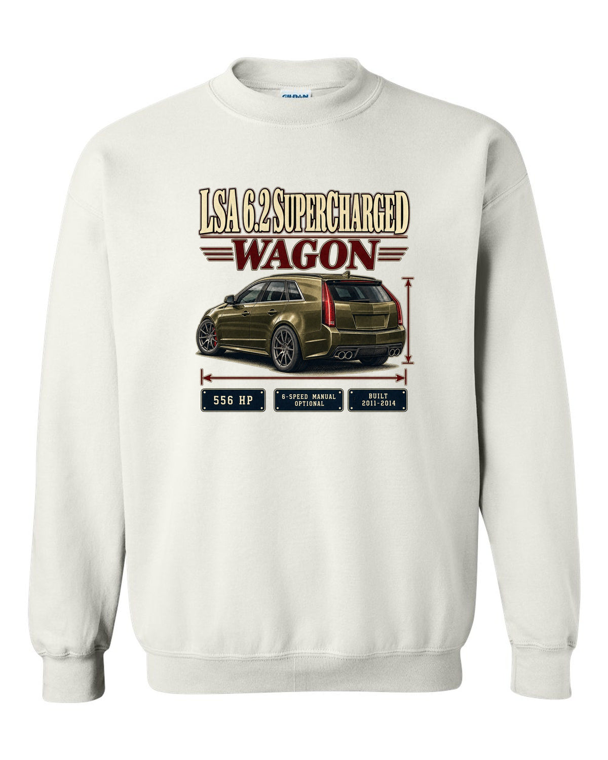Archive panel print of a 2011-14 Cadillac CTS-V Sport Wagon white crewneck front view with the design