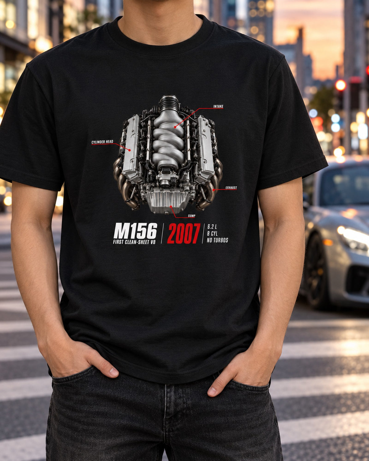 Mercedes C63 AMG W204 M156 Engine Hero Shirt, 2007 V8 T-Shirt Black worn hero