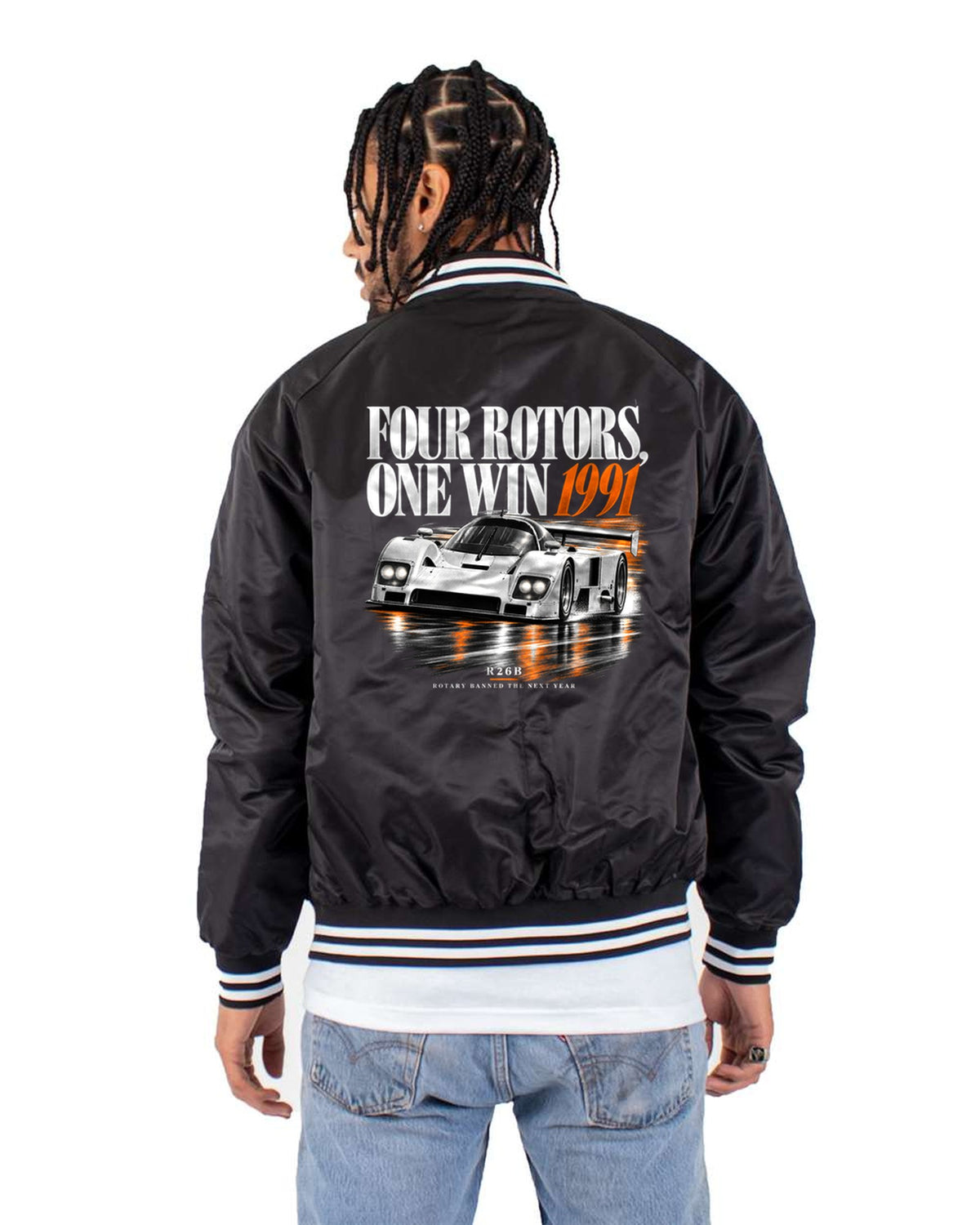 Mazda 787B Le Mans Winner Shirt, Four Rotors Editorial Tee Bomber Jacket Black back