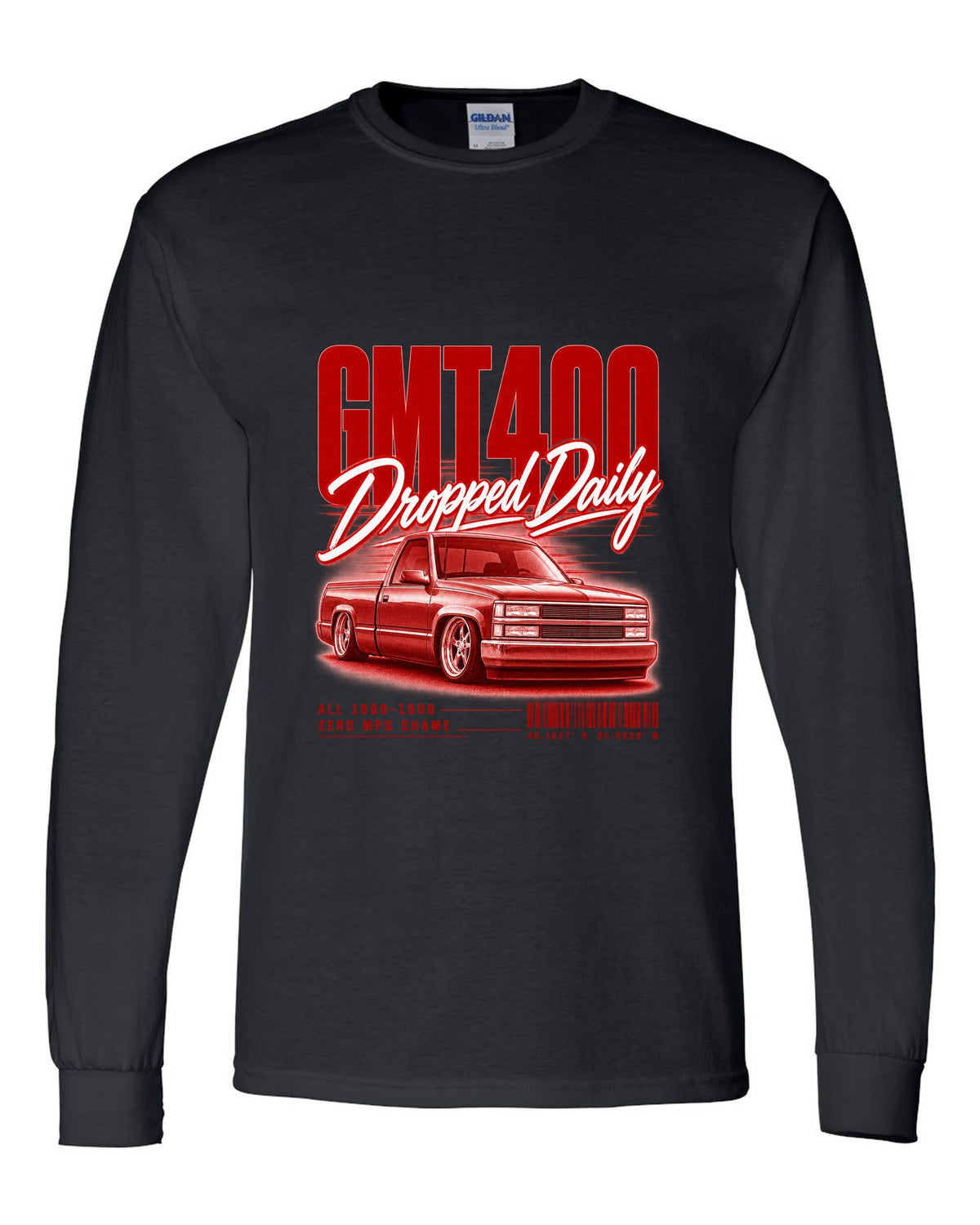 GMT400 OBS regular cab street poster print black long sleeve front view with the design