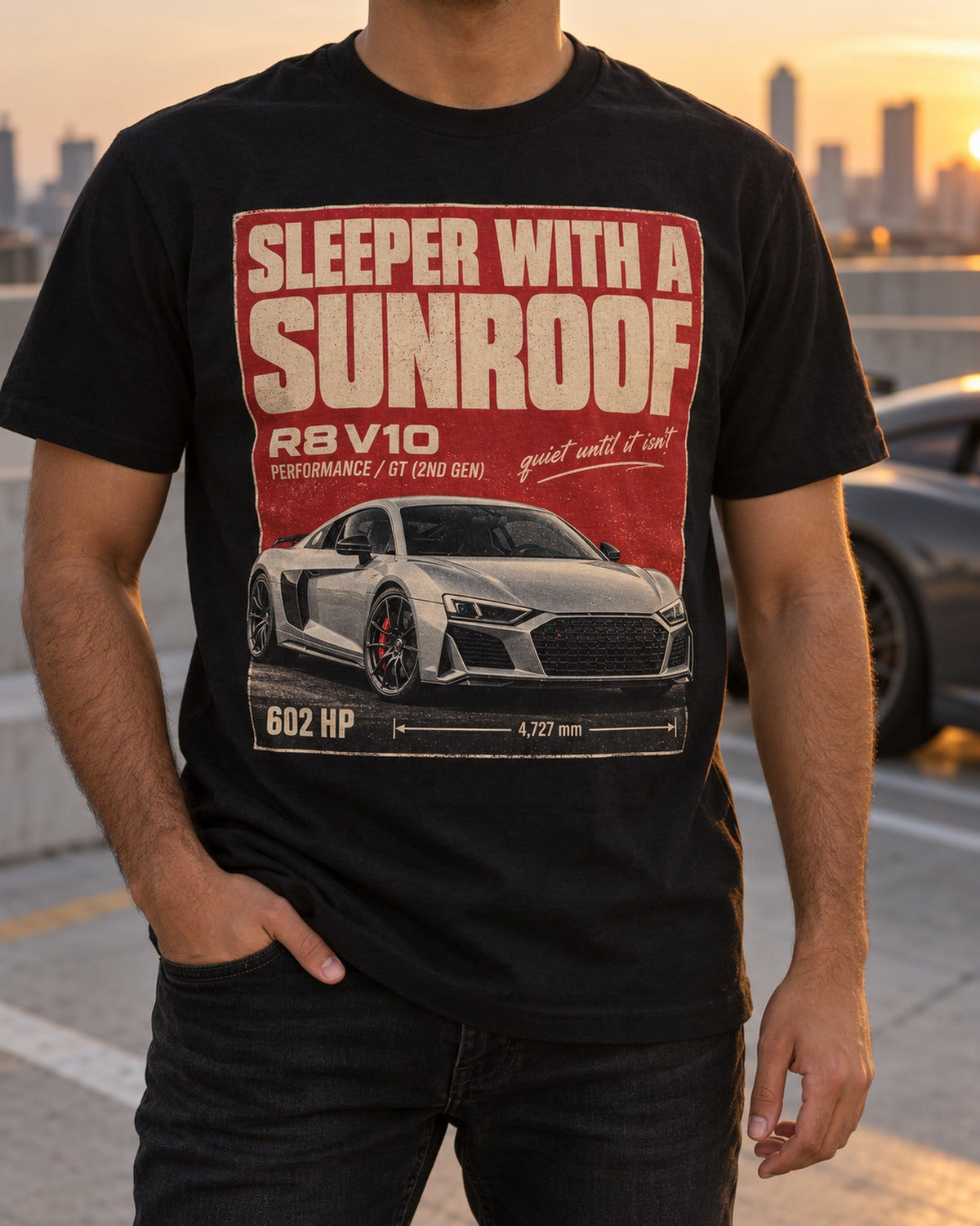 Audi RS7 C8 Sleeper With a Sunroof Street Poster Tee, Car Gift T-Shirt Black worn hero