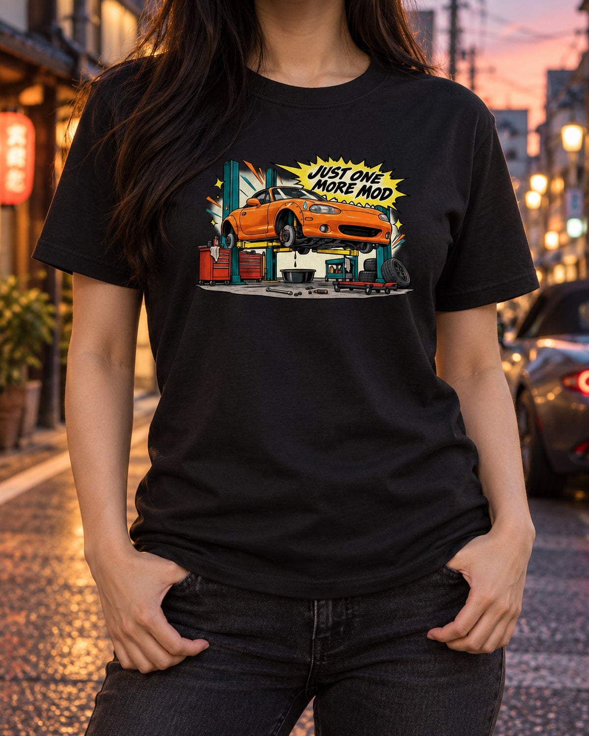 Mazda MX-5 NB Just One More Mod Manga Panel Shirt T-Shirt Black worn hero