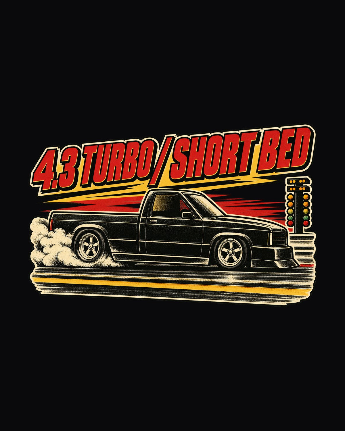 GMC Syclone 1960s Drag Poster Shirt, 4.3 Turbo Short Bed Tee design only