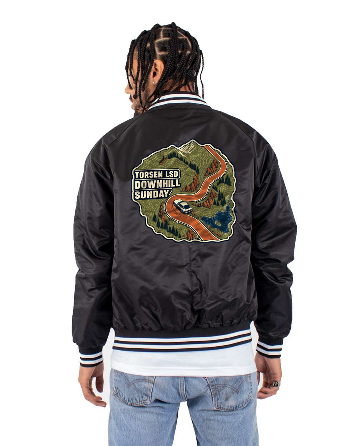 Genesis Coupe BK2 Touge Route Map Shirt, Torsen LSD Sunday Bomber Jacket Black back