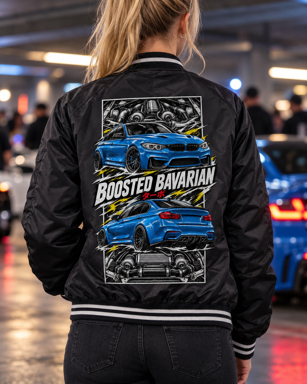 BMW F80 M3 Torn Poster Full-Back Graphic Tee Bomber Jacket Black worn hero