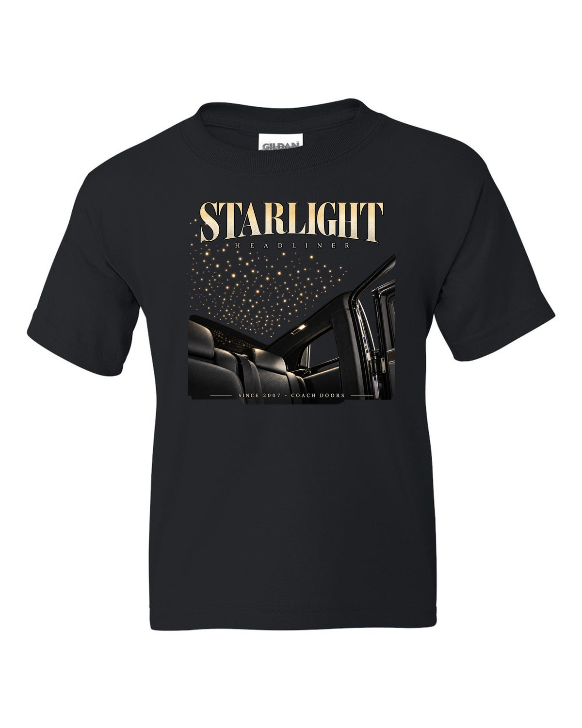 Rolls-Royce Phantom VIII starlight headliner macro black kids tee front view with the design