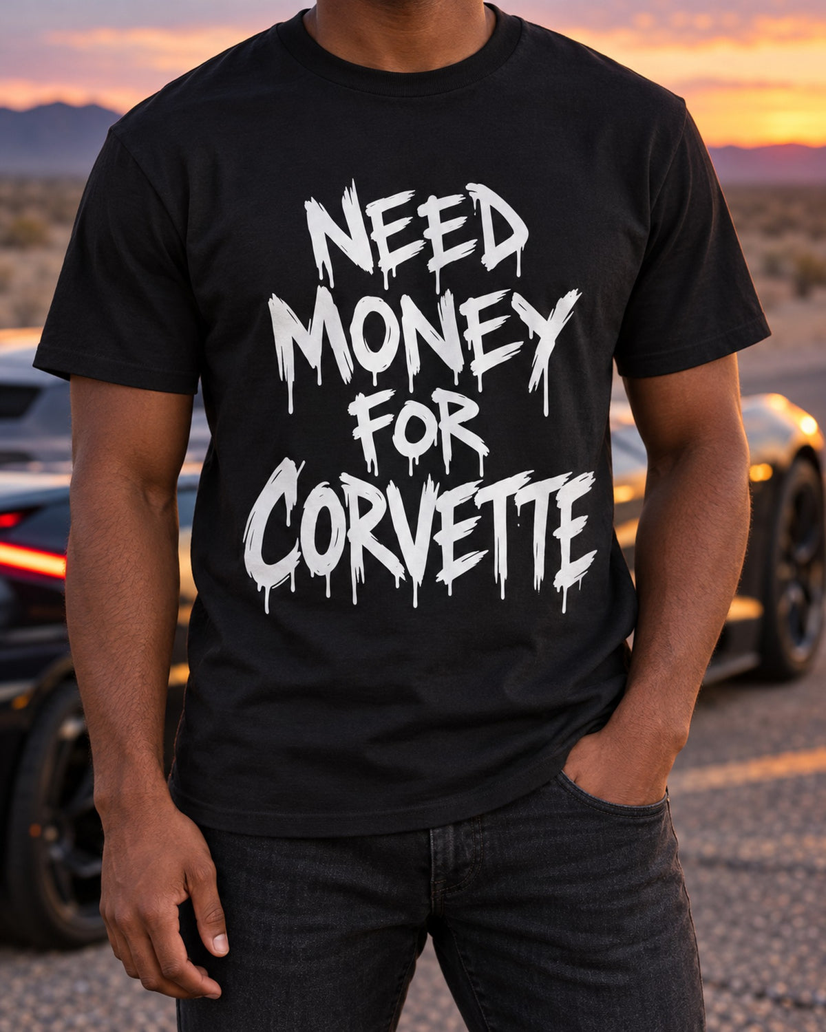 Need Money For Corvette Shirt, Funny Car Guy Tee T-Shirt Black worn hero