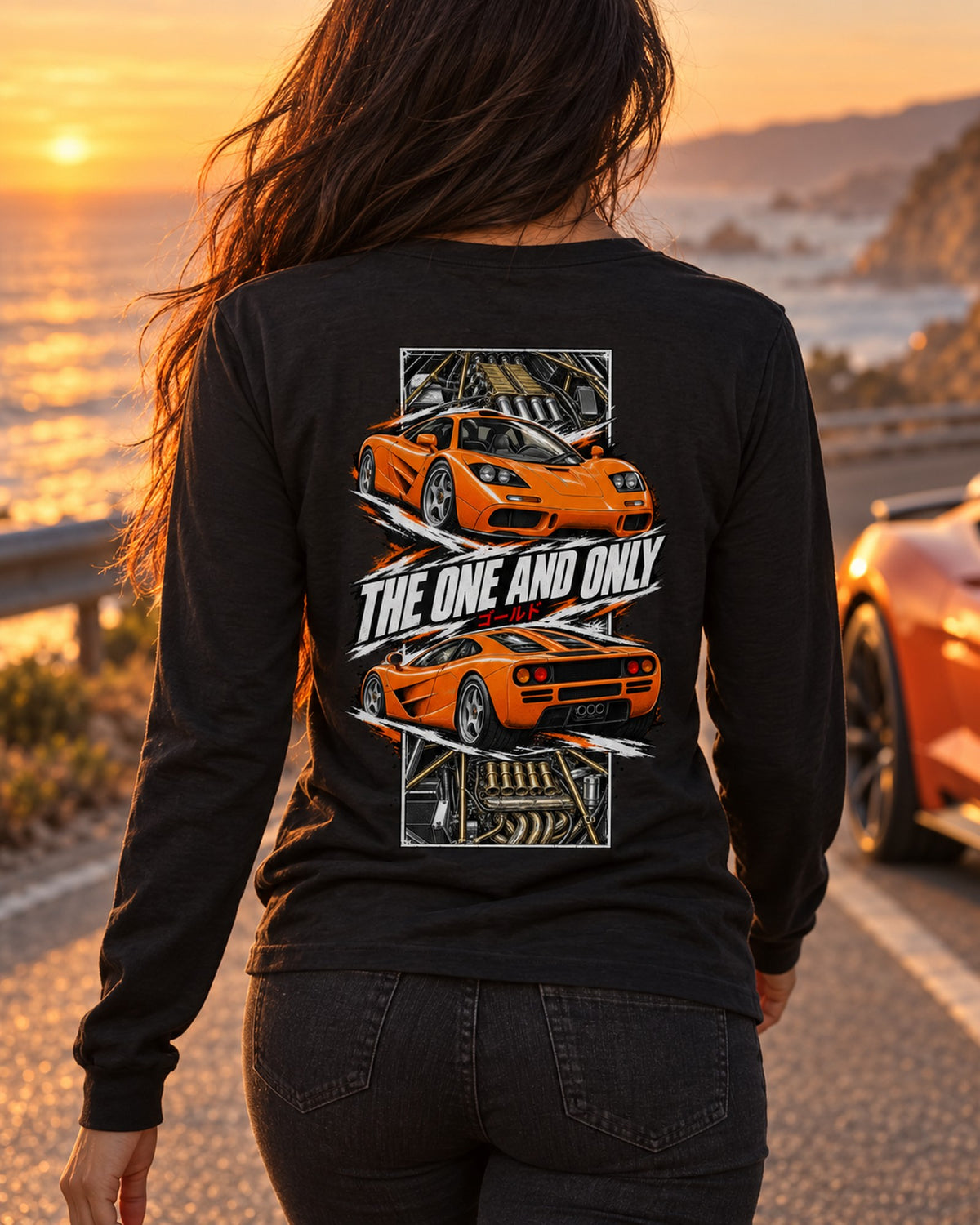 Mclaren F1 Torn Poster Full-Back Graphic Tee Long Sleeve Black worn hero