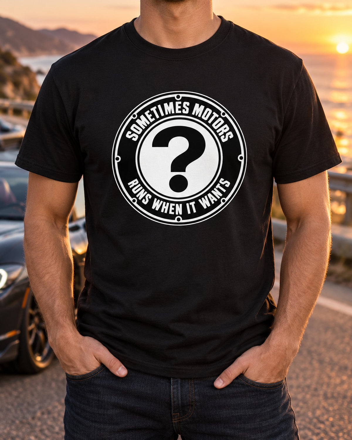 Funny Sometimes Motors Roundel Shirt for Car Guys T-Shirt Black worn hero