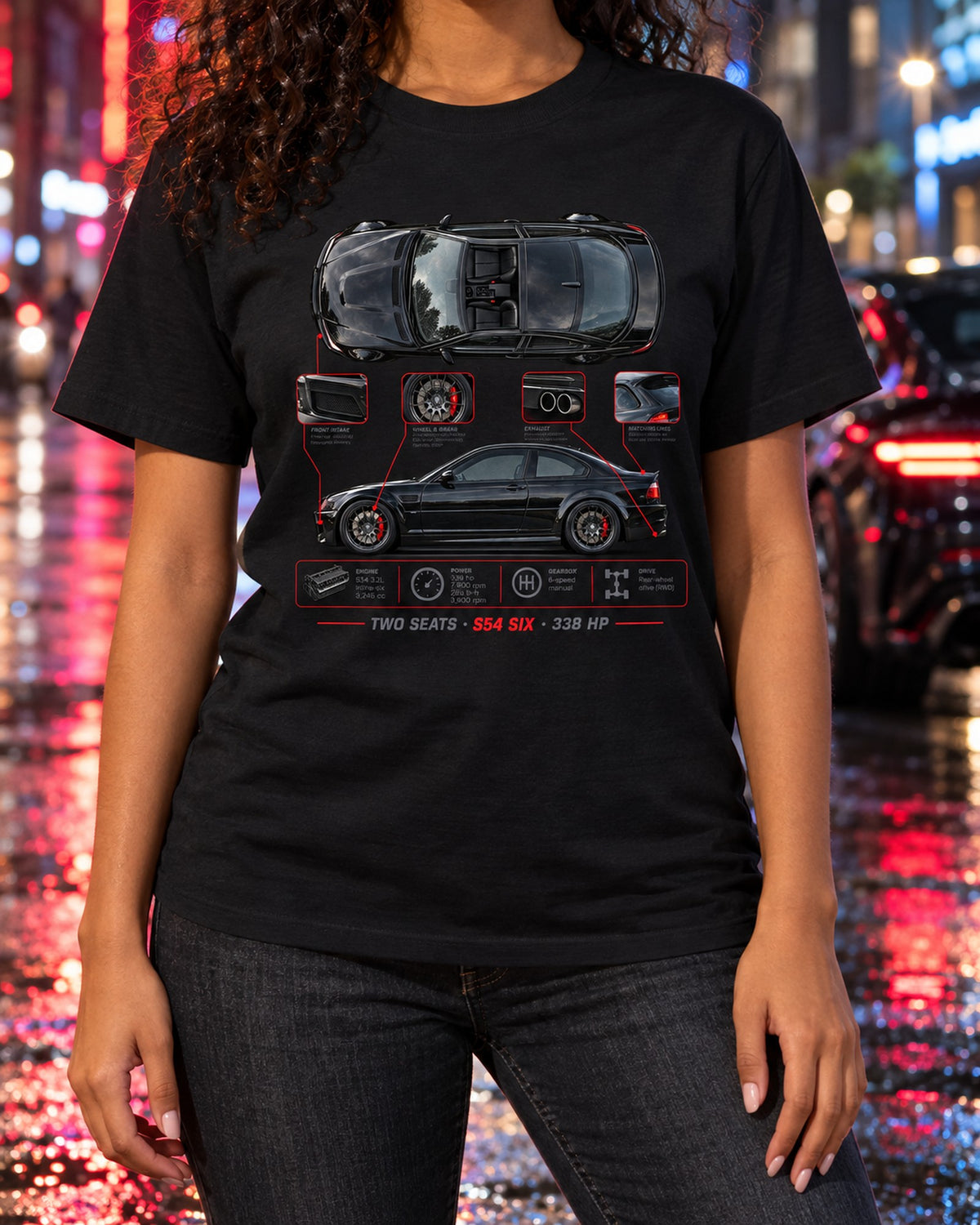 BMW Z4 M Coupe E86 Spec Poster Shirt, S54 Six 338 HP T-Shirt Black worn hero