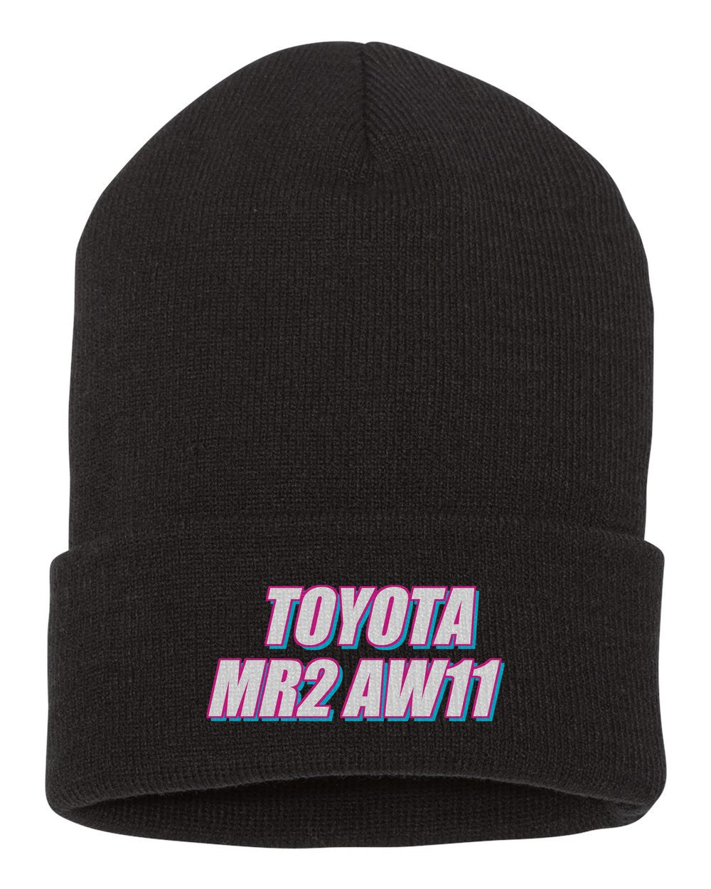 Toyota Mr2 Aw11 black beanie front view with car name