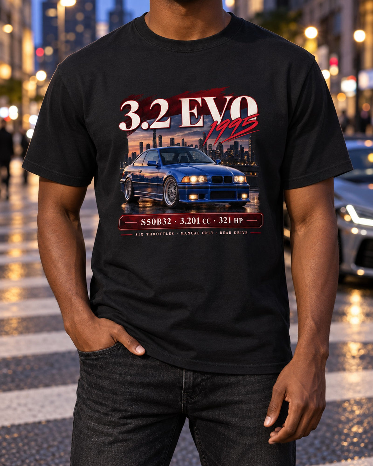 BMW E36 M3 3.2 Evo Coupe S50B32 Archive Panel Shirt T-Shirt Black worn hero