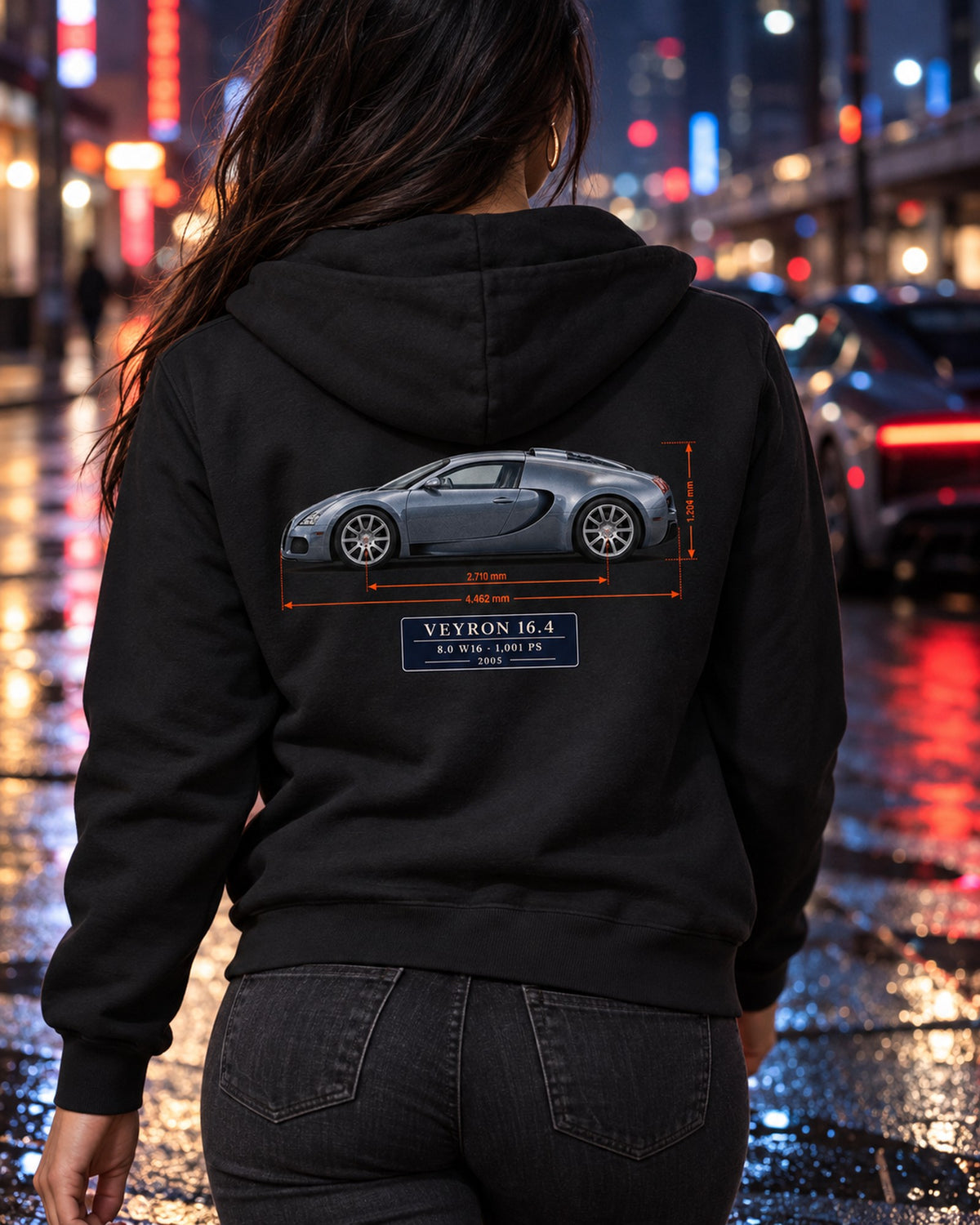 Bugatti Veyron 16.4 Dimension Blueprint Shirt, 8.0 W16 Tee Zip Hoodie Black worn hero