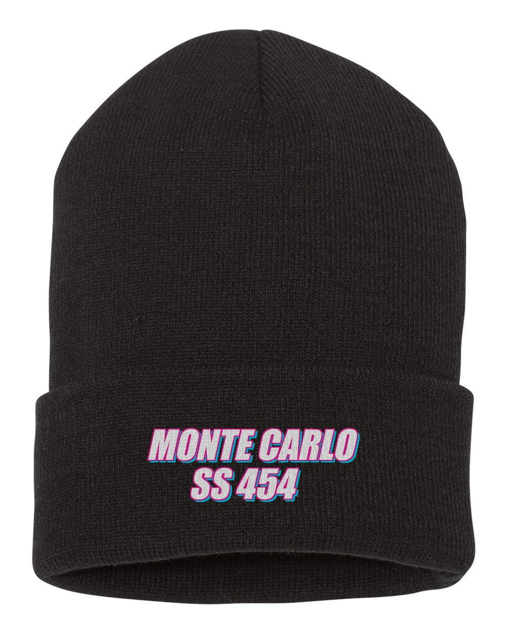 Monte Carlo Ss 454 black beanie front view with car name