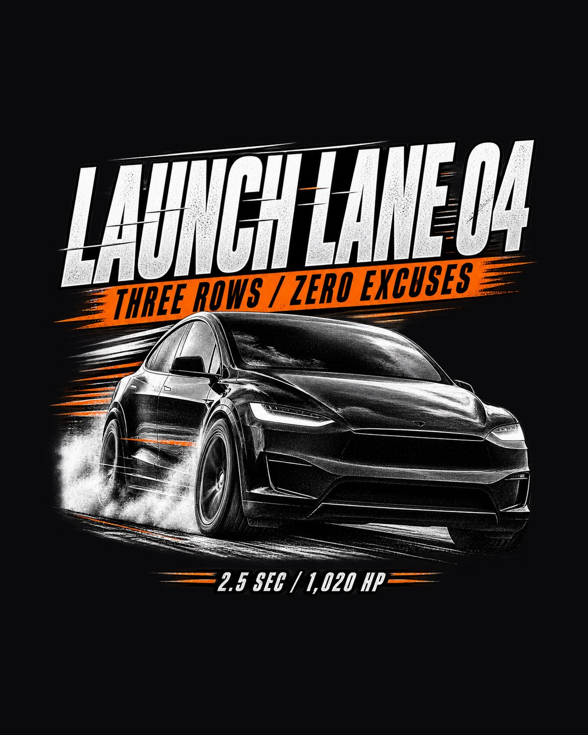 Tesla Model X Plaid Launch Lane 04 Race Poster Tee, Falcon Wing design only