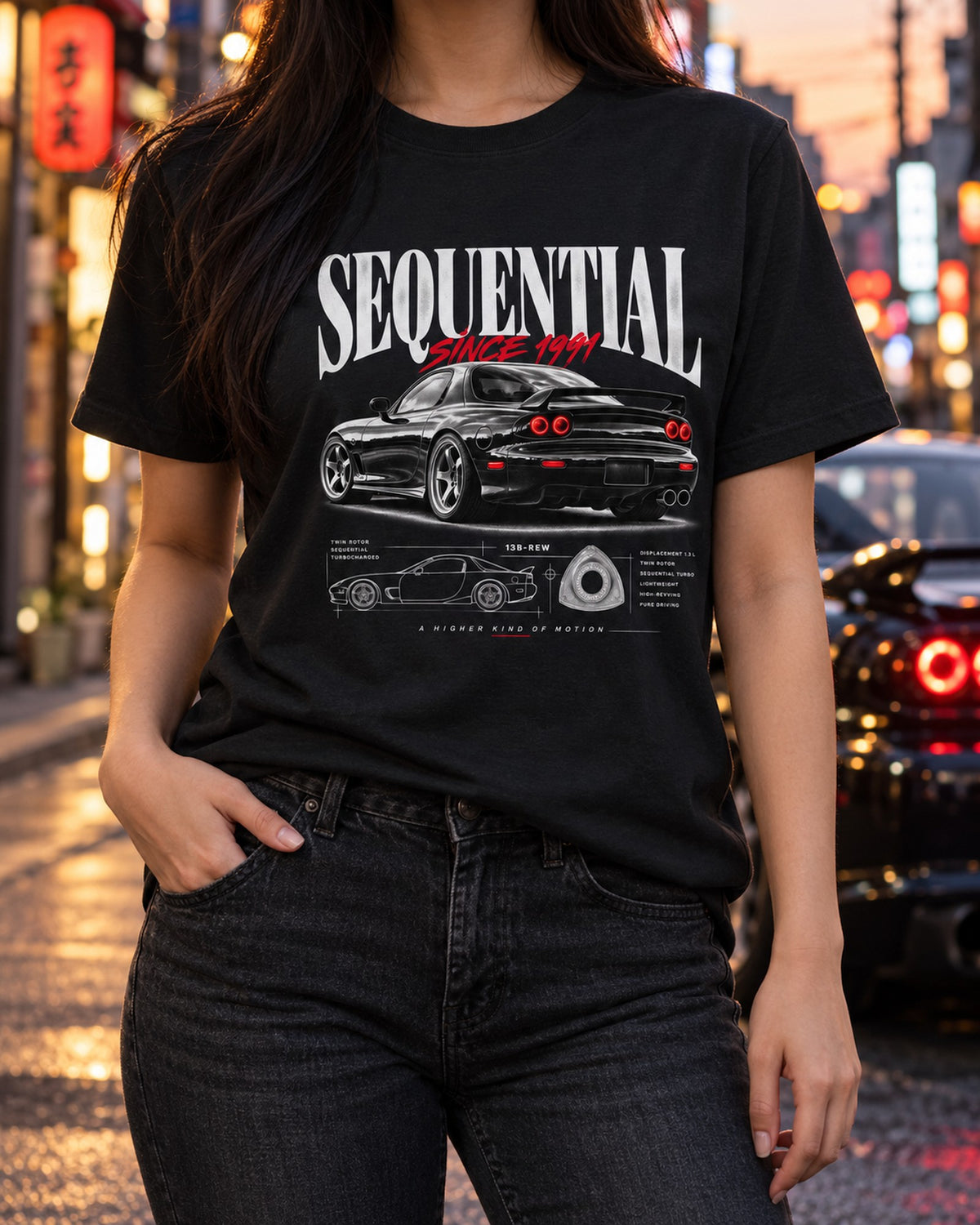 Mazda RX-7 FD3S Sequential Since 1991 Editorial Shirt T-Shirt Black worn hero