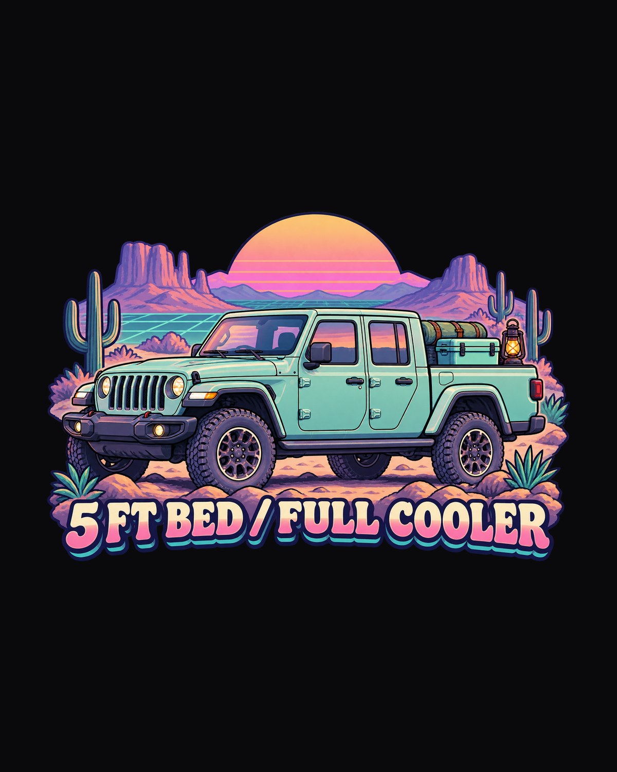 Jeep Gladiator JT 5 Ft Bed Cooler Vaporwave Tee, Truck Gift design only