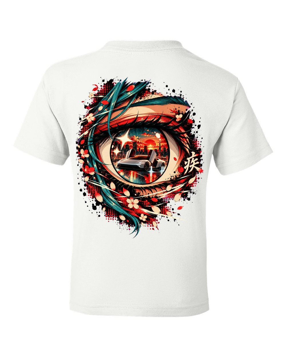Tesla Roadster Anime Girl Kids Tee White back