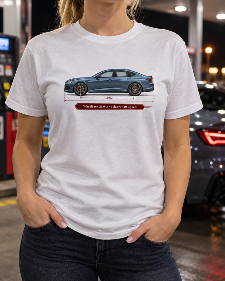 Acura TLX Type S Blueprint Profile Shirt, 10-Speed Car Tee T-Shirt White worn hero