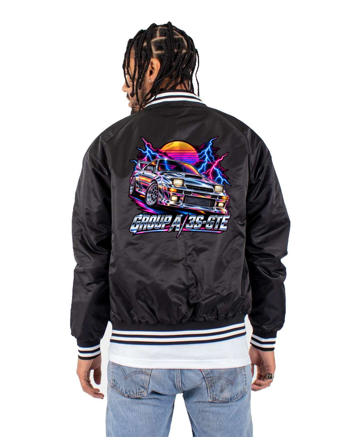 Celica GT-Four ST185 80s Airbrush Chrome Tee, Group A 3S-GTE Bomber Jacket Black back