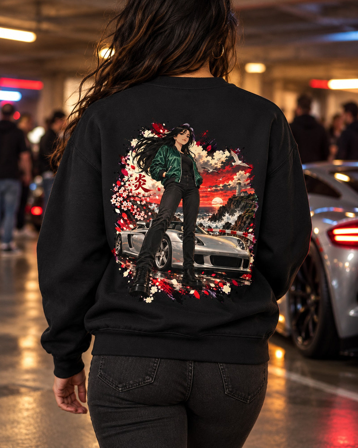 Porsche Carrera GT Anime Girl Shirt, Hoodie & More Crewneck Black worn hero