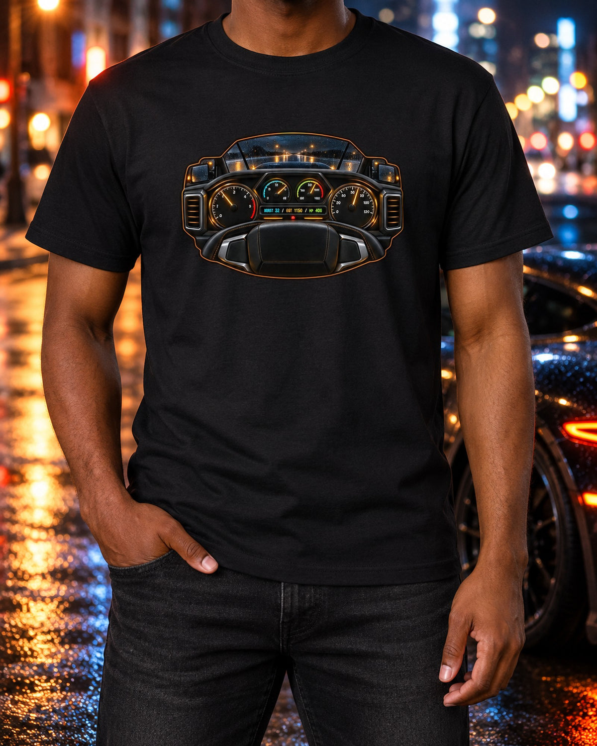 Ram HD 6.7 HO Gauge Cluster Night Shirt, Boost and EGT Print T-Shirt Black worn hero