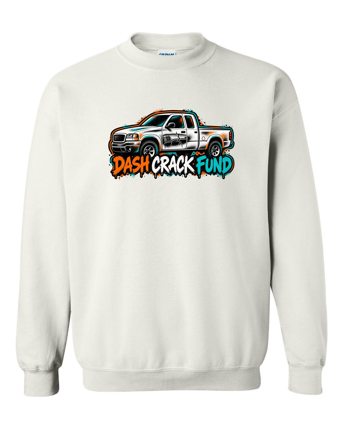 NBS Silverado GMT800 Spray Stencil Tee, Dash Crack Fund white crewneck front view with the design