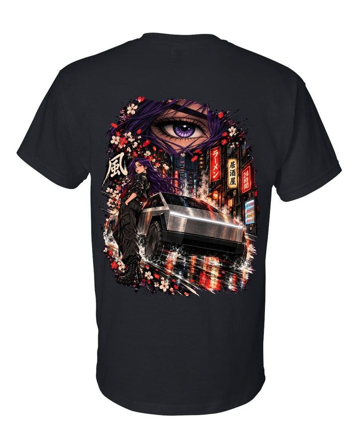 Tesla Cybertruck Anime Girl T-Shirt Black back