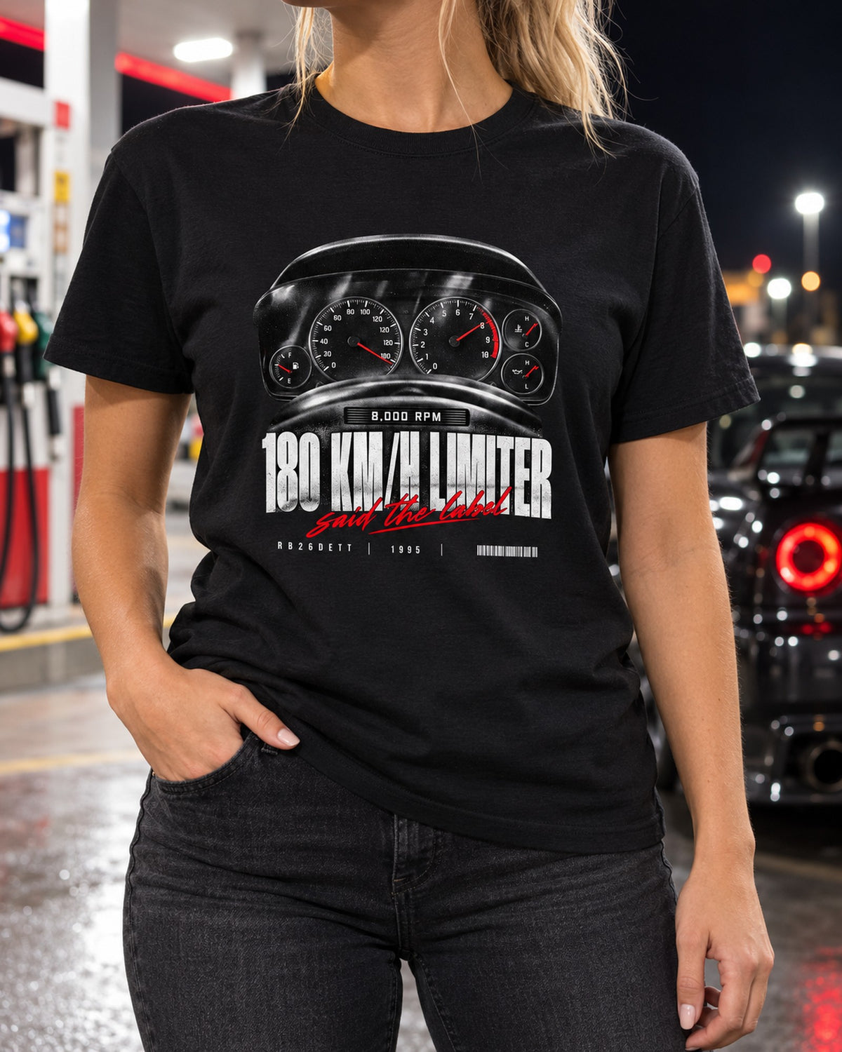 R33 Skyline GT-R BCNR33 Gauge Cluster Shirt, 180 km/h Limiter T-Shirt Black worn hero