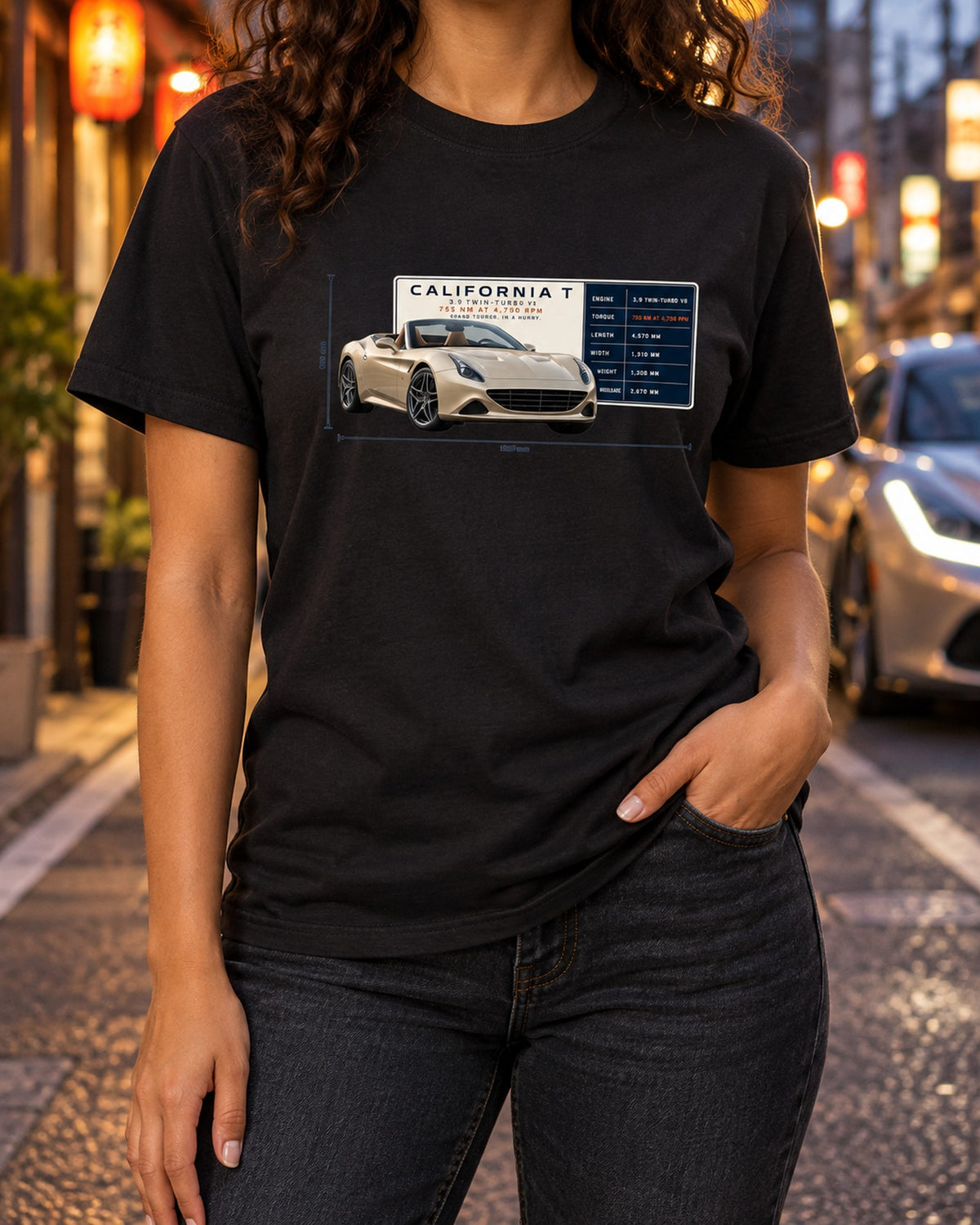 Ferrari California T Spec Poster Shirt, 755 Nm Grand Tourer T-Shirt Black worn hero
