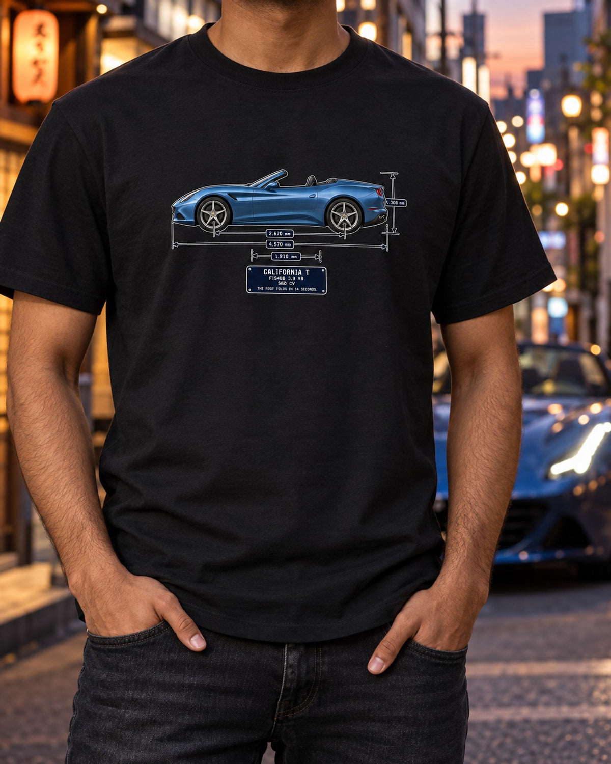 Ferrari California T Dimension Blueprint Shirt, F154BB T-Shirt Black worn hero
