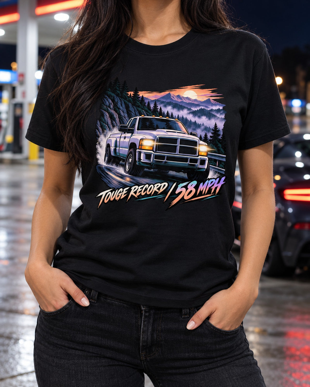 Dodge Ram 2500 12V Cummins Anime Touge Pass Shirt, 58 MPH T-Shirt Black worn hero