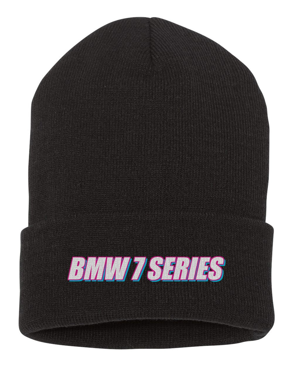 Bmw 7 Series black beanie front view with car name