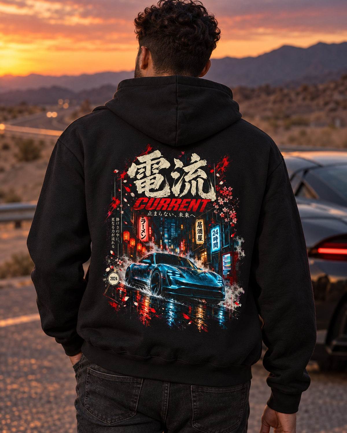 Porsche Taycan Turbo S Current Shirt, Hoodie & More Pull Over Hoodie Black worn hero