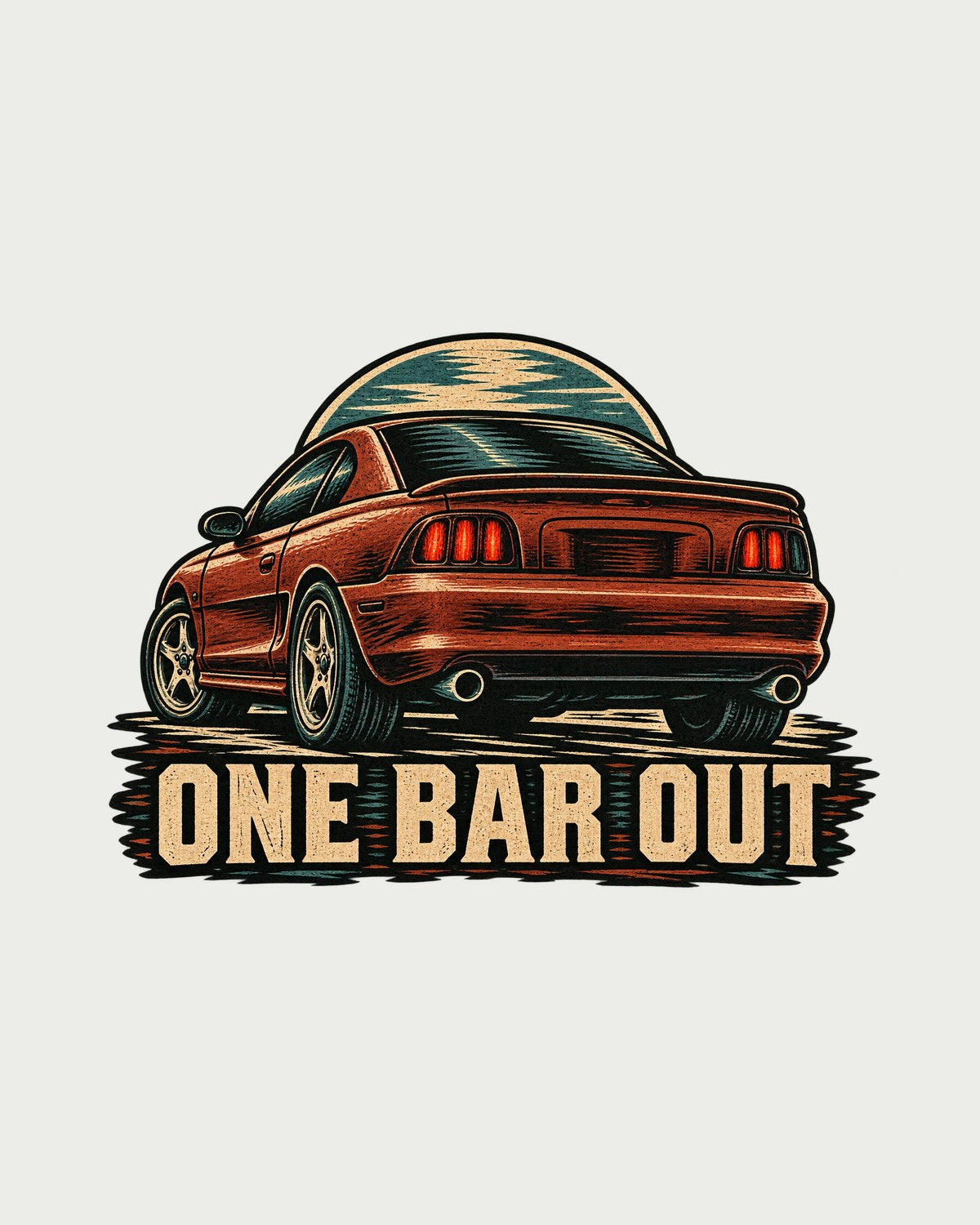 1994-98 SN95 Mustang Linocut Tri-Bar Taillight Print Tee design only