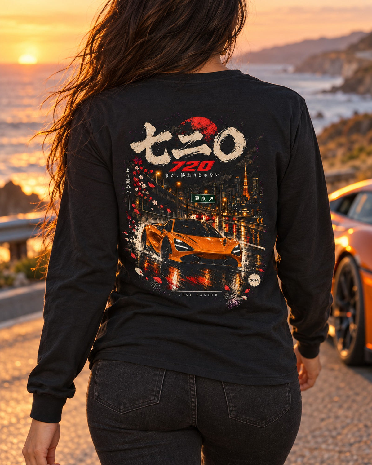 McLaren 720S Japanese Street Shirt, Hoodie & More Long Sleeve Black worn hero